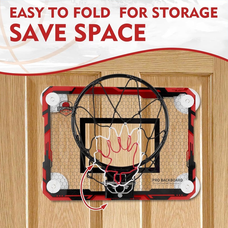 RUNBOW Store Indoor Mini Basketball Hoops Backboard with Powerful Suction Cups,Wall Mounted Door Basketball Hoops,Toys with Balls Gifts for Kids Boys Teens (43x30CM, Blue with Scorer) (Red Ordinary) - Image 2